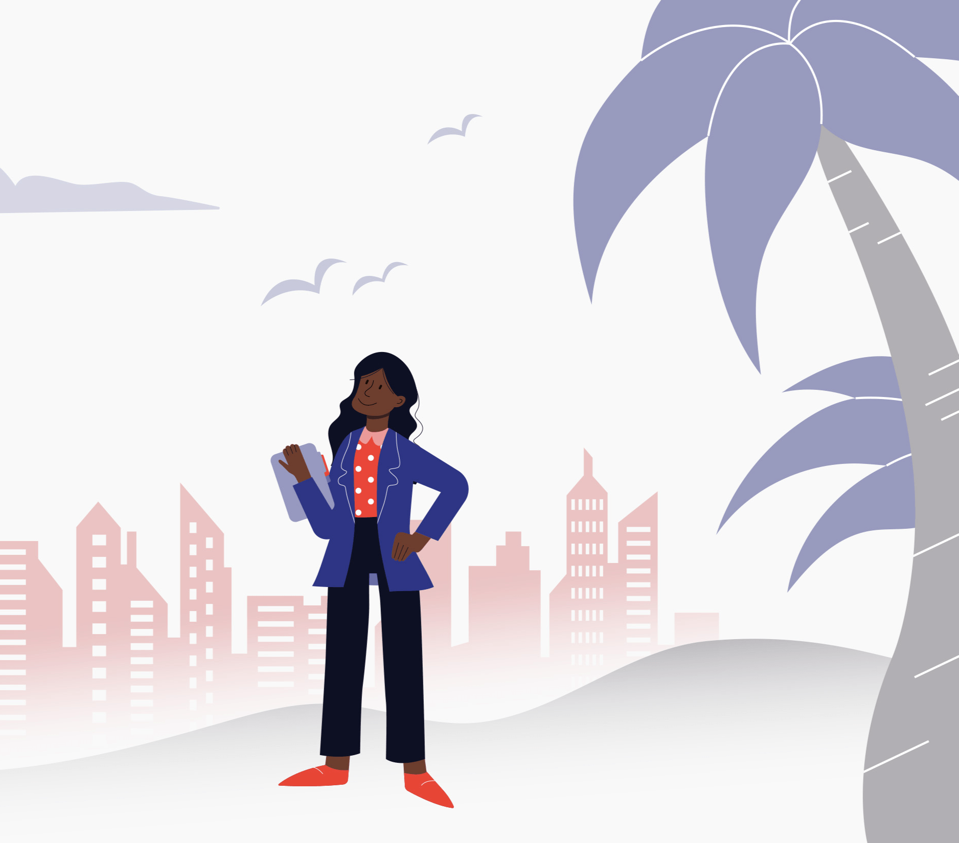 Cartoon business woman looking at the sky